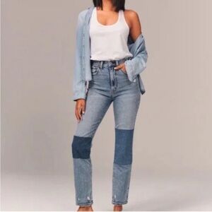 Mid Wash Abercrombie Patchwork Ultra High Rise The Ankle Straight Jean 26S